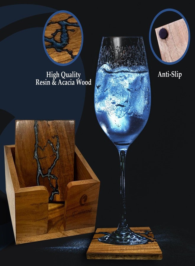 Cultured Creation | Beautiful Epoxy Resin and Wood Coaster Set | Ideal for Tabletop Protection | Enhance Your Coffee Table Decor | (Fractal Burning Blue) - Image 5